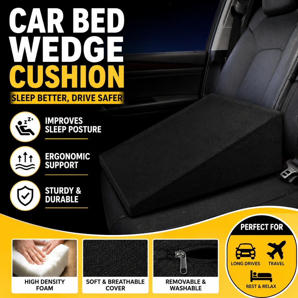 1pcs Car Seat Leveling Pad Memory Foam Car Seat Cushion Seat Cushion To Increase Height Fatigue Relief Suitable for Car Supplies