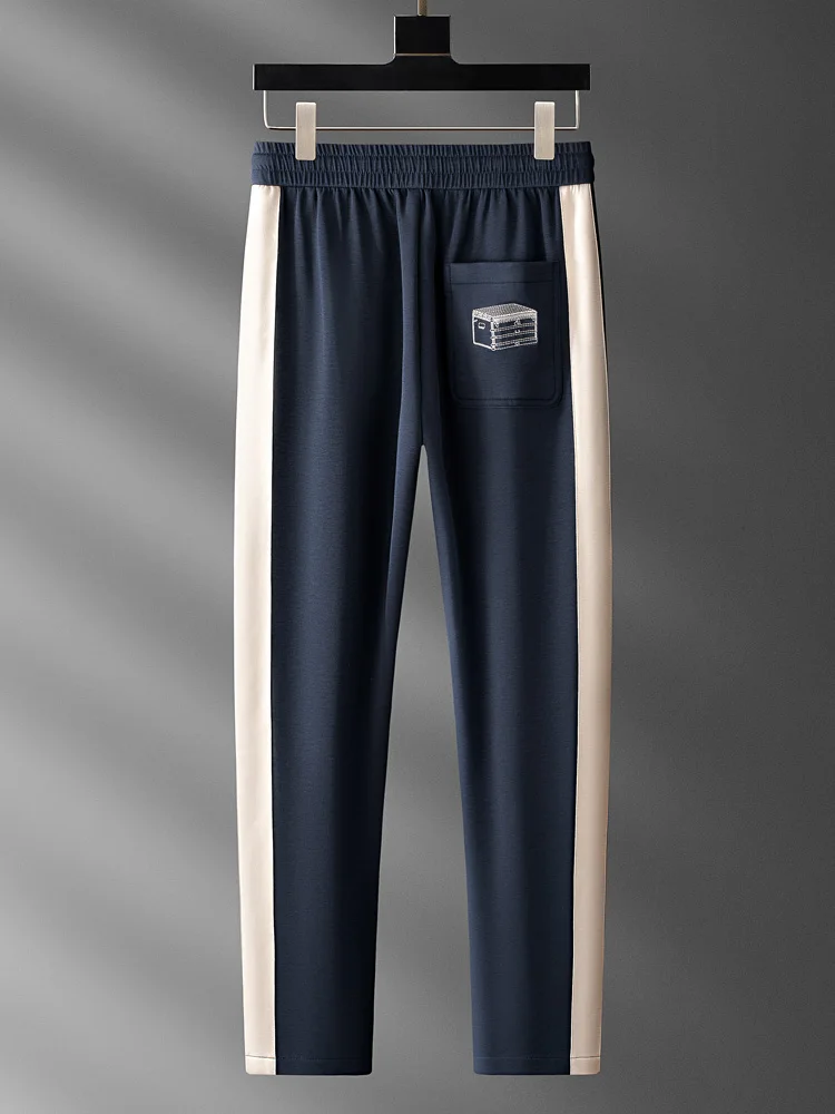 

Spring Summer Men's Casual Lightweight Smooth Side Strap Straight Leg Sweatpants Elastic Waist Comfortable Faion Spor Tro...
