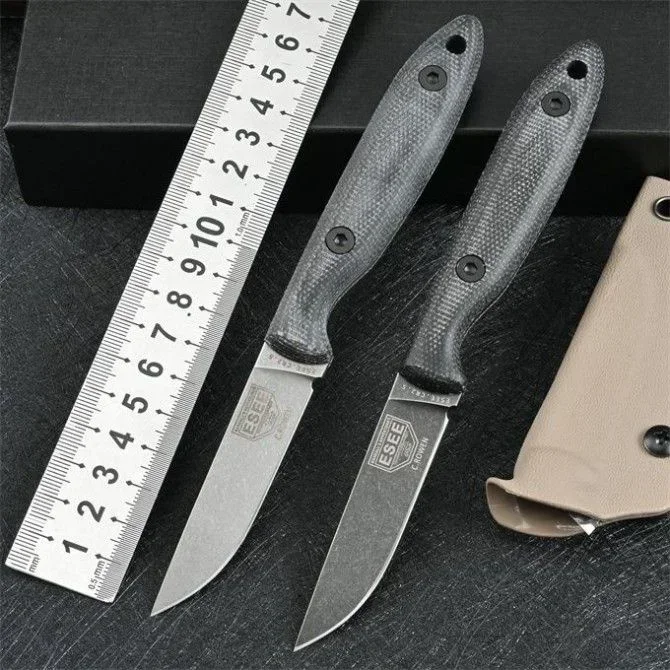 ESEE-DC53 Stonewash Blade Flax Handles Fixed Blade Knife Self Defense Camping Survival Hunting Knife Tactical Military For Men