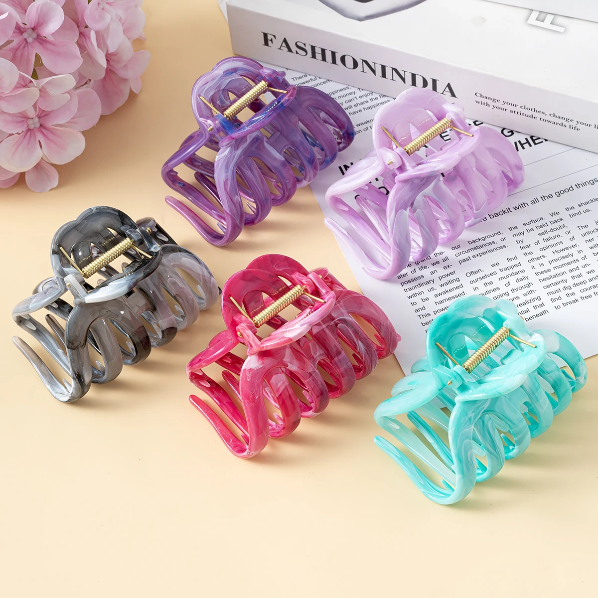 جديد كبير الرخام المشارب اليقطين مخلب شعر دبابيس الشعر السلطعون للنساء مشبك شعر الحلو المشابك عقال إكسسوارات الشعر التصميم #4