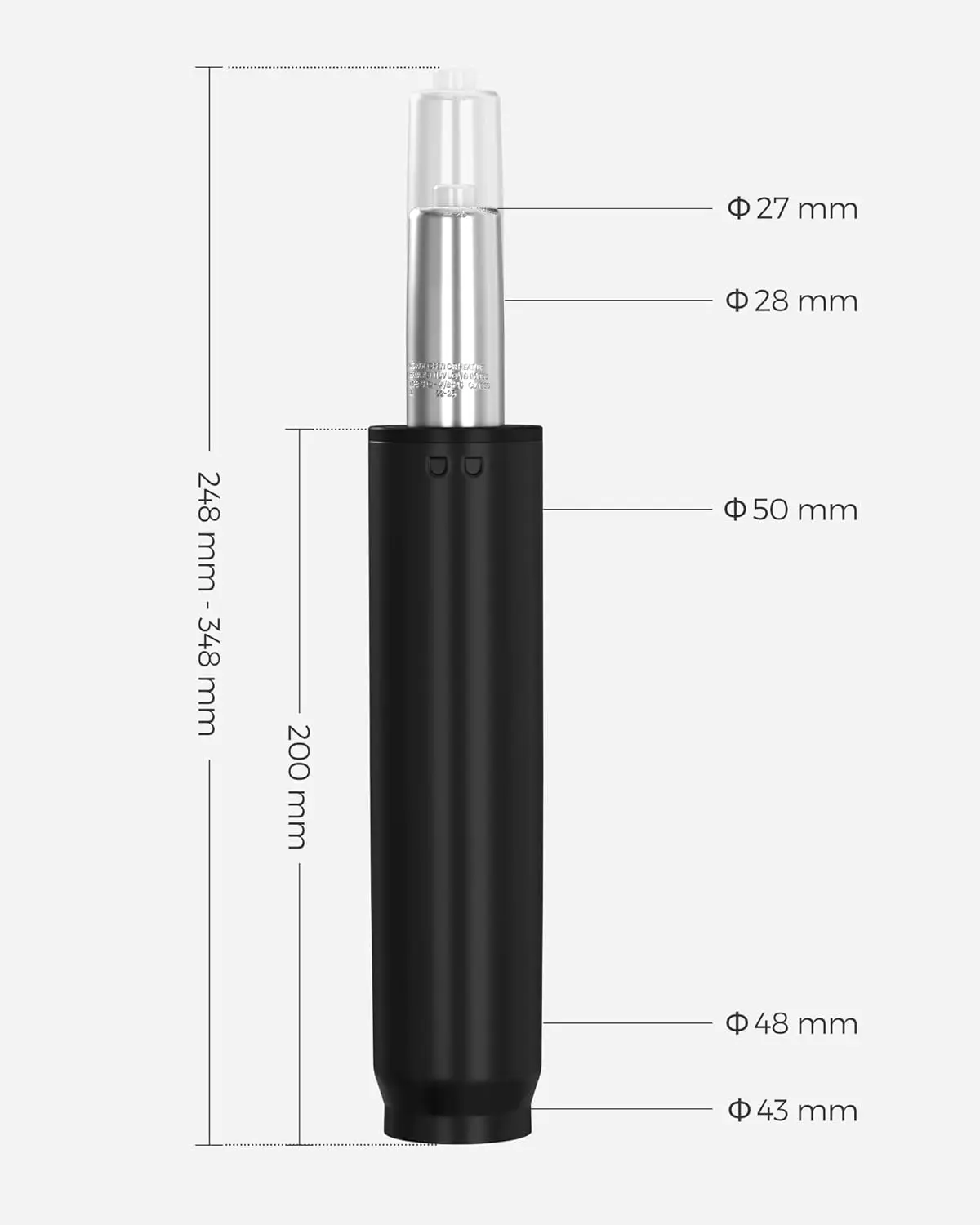 SONGMICS Gas Spring for Office Chair, 200 kg Load, Spare Pneumatic Piston, 255 mm Length, Black