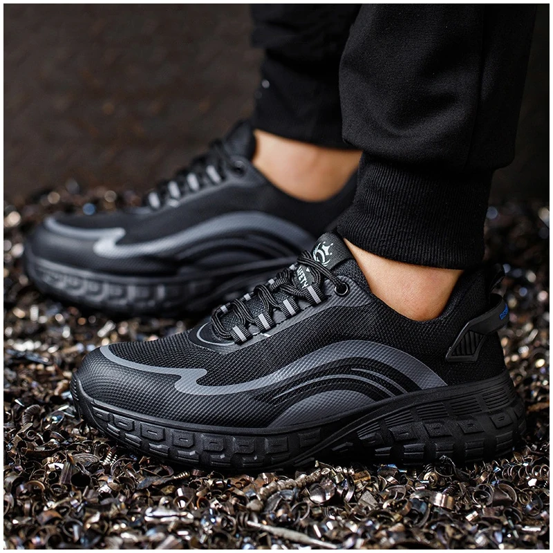 

Мужская повседневная дышащая рабочая обувь больших размеров со стальным носком, уличные защитные ботинки, рабочие кроссовки на воздушной подушке, защитная обувь