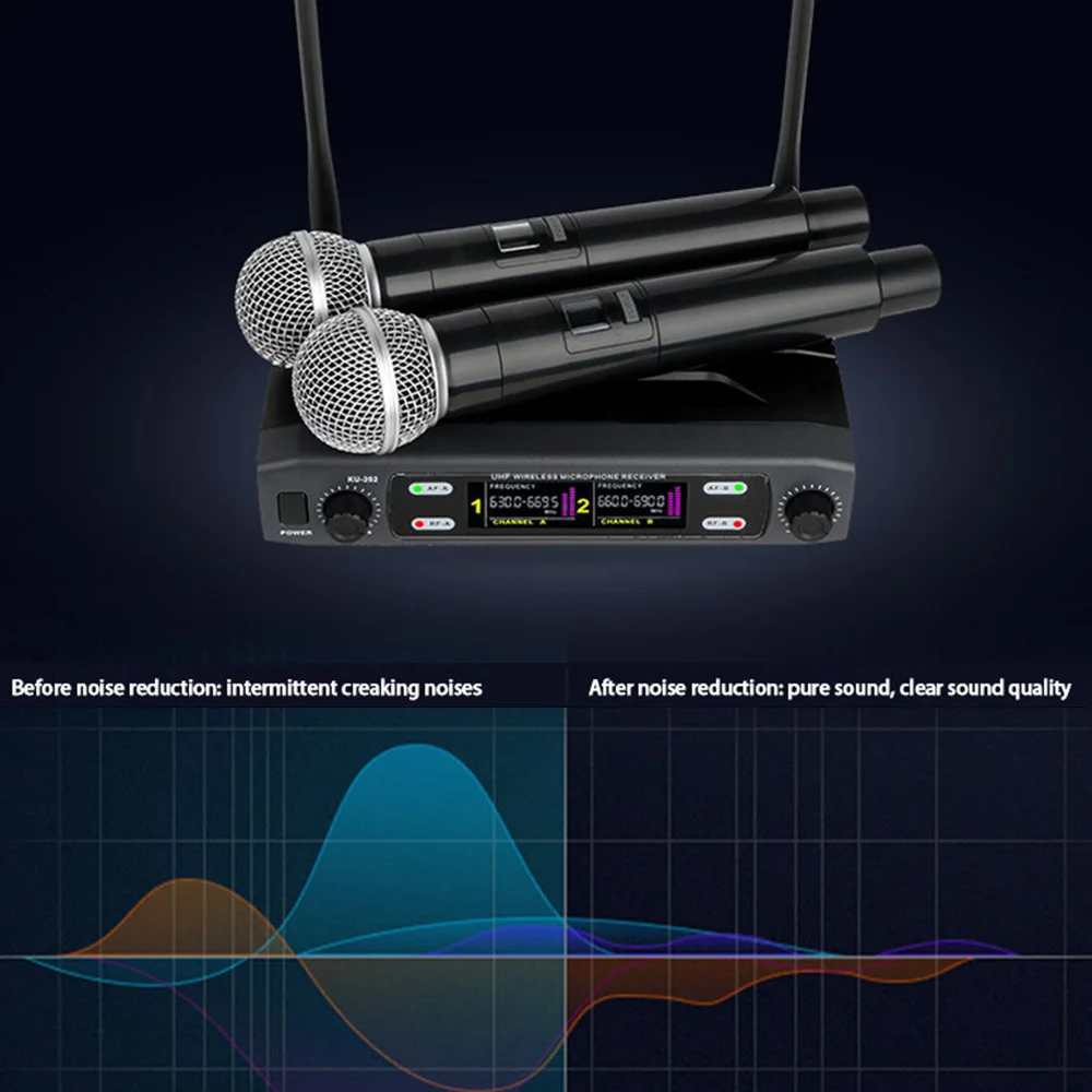 Professional Wireless Microphone KTV Karaoke Two-channel Handheld Adjustable Frequency Microphone Singing Machine Mic For Party