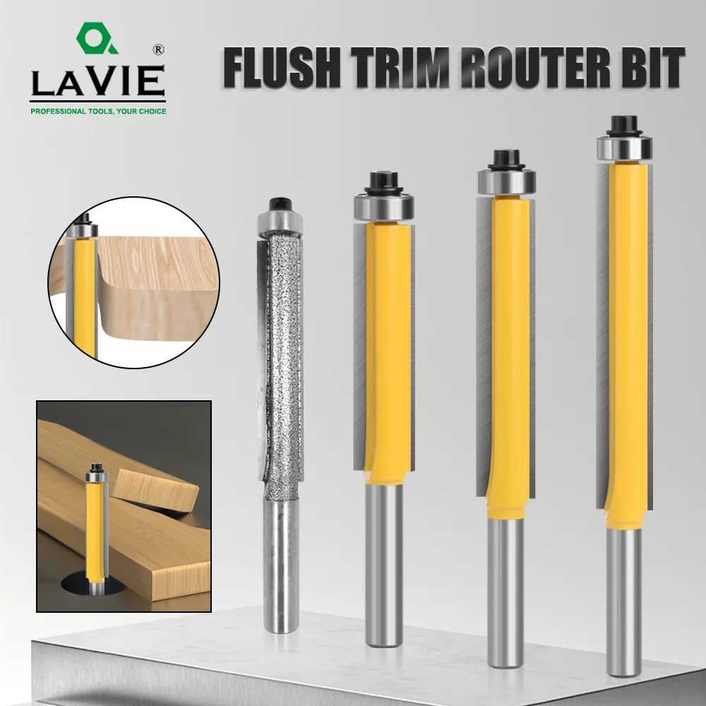 

LAVIE 1pc 3pc 4pc Set 8mm Shank Long Blade Flush Trim Router Bit With Bearing For Wood Template Pattern Bit Milling Cutter