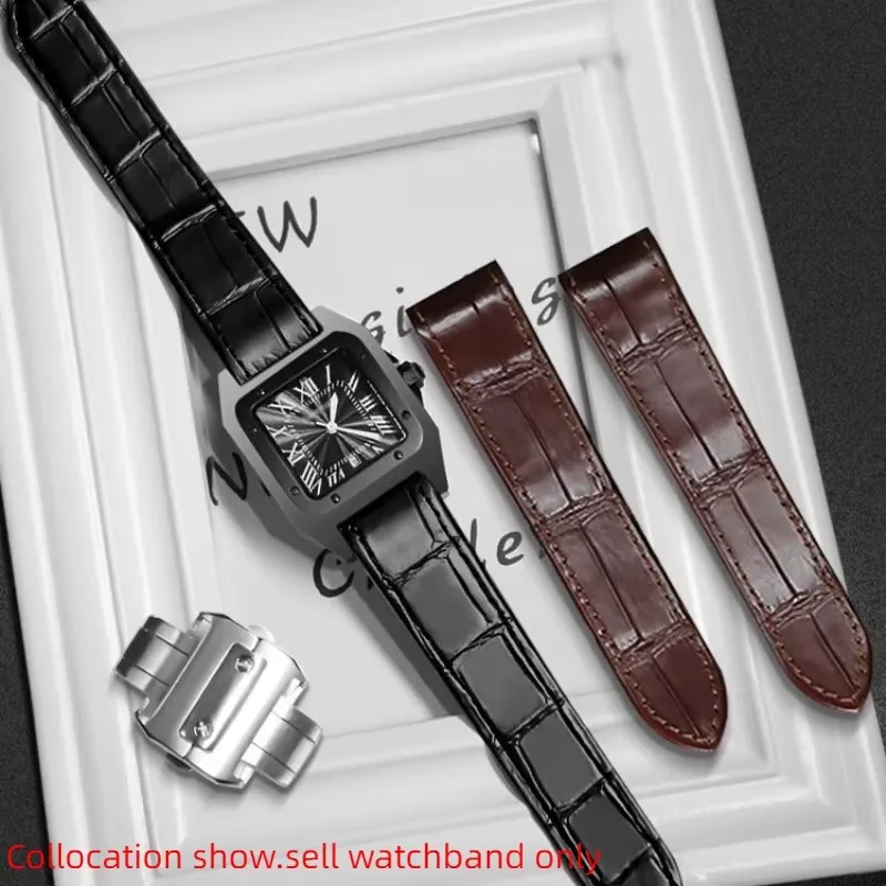 Crocodile Skin Watch Strap For Cartier Santos crocodile leather Santos 100 Santos series 20mm 23mm men women Soft Bracelet band