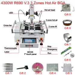 클래식 BGA 리워크 스테이션, R690 V.3 프로 3 존 핫 에어 터치 스크린, 납땜 기계, 레이저 포인트 4300W, 납땜 공구