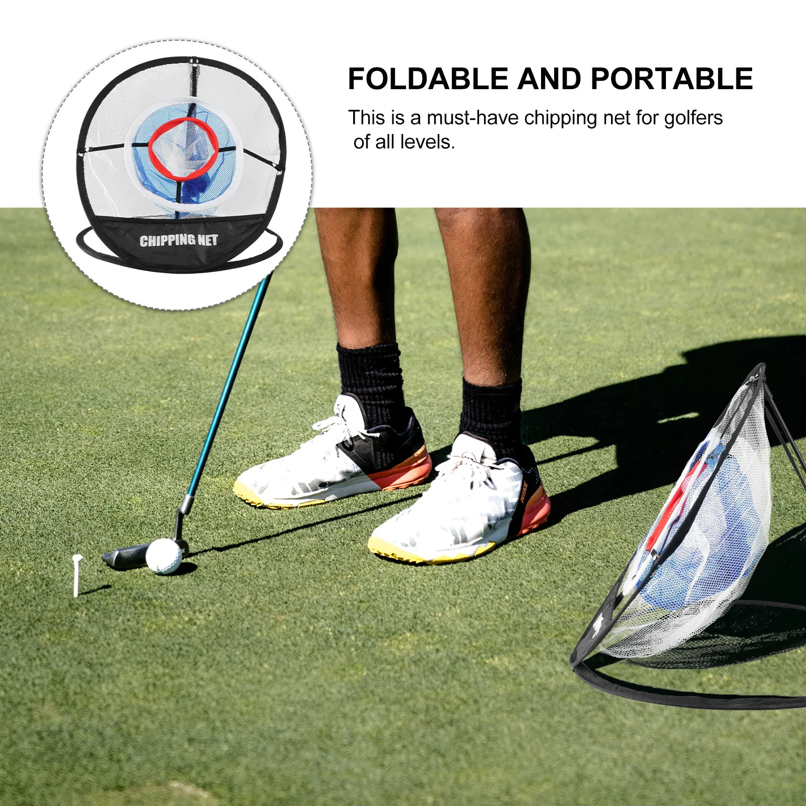 Collapsible Chipping Net for Golf Practice Indoor Outdoor Portable Lightweight Sturdy Target Net with 3 Pockets for Short Game