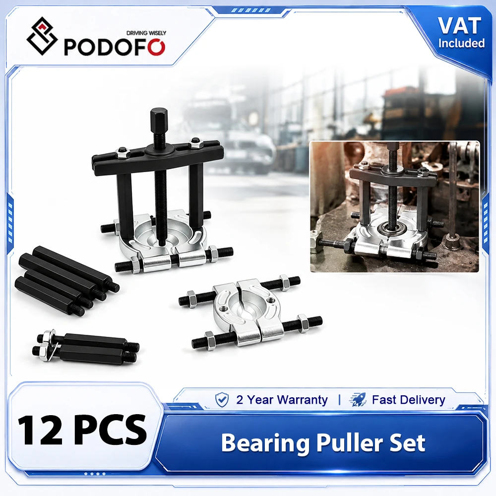 Podofo, set combinato di 12 strumenti per la separazione dei cuscinetti, con portacuscinetti da 30 a 105 mm, lunghezza 220 mm, robusto, con doppio disco, in acciaio al cromo-vanadio, per la rimozione