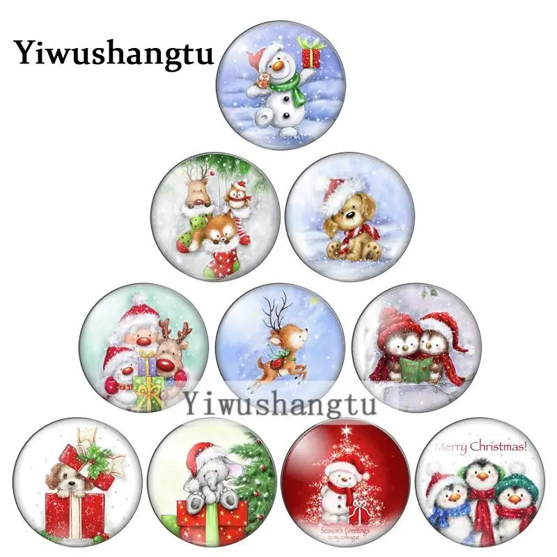 New Merry christmas snowman Claus 18mm/20mm/25mm Round photo glass cabochon demo flat back Making findings ZB0543