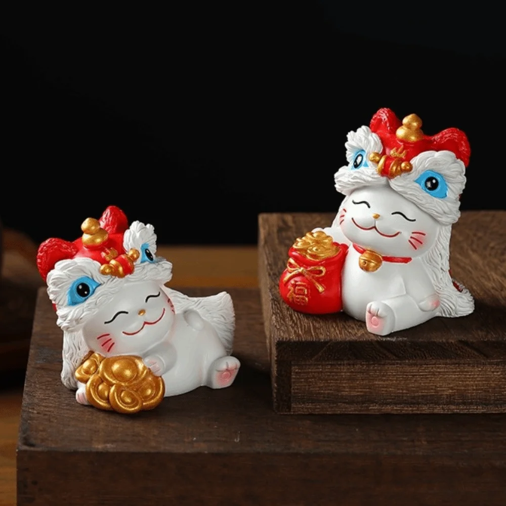 Kawaii Beckoning Cat Desktop Ornament Wealth Decoration Lucky Cat Sculpture Figurine Good Fortune New Year Cat Statue Home Decor