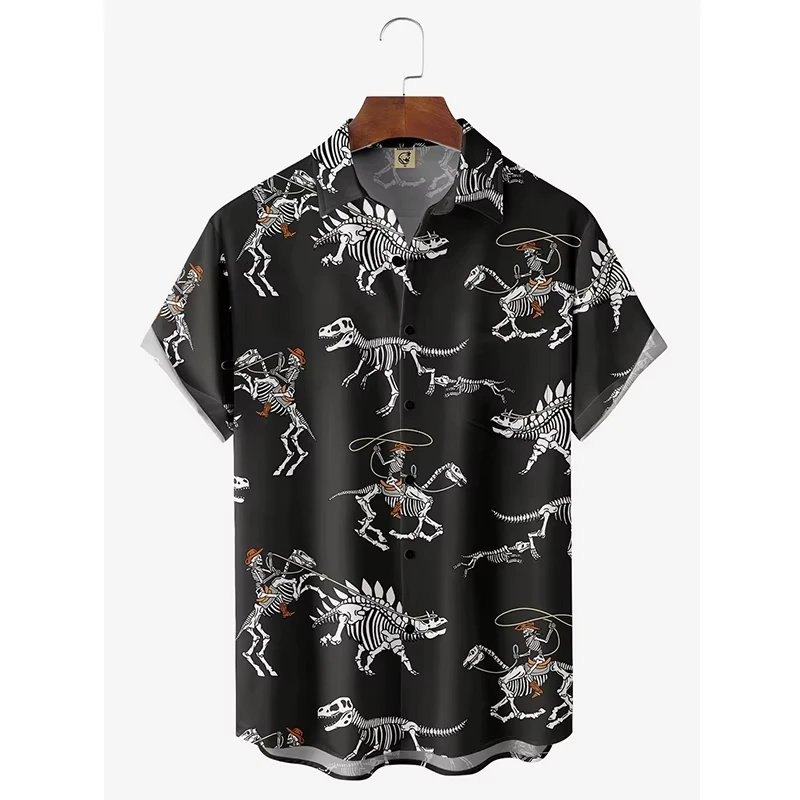 

2025 Men's Dinosaur 3D Print Hawaiian Shirt Harajuku Style Oversized 4XL Short Sleeve Beach Vacation Ready​