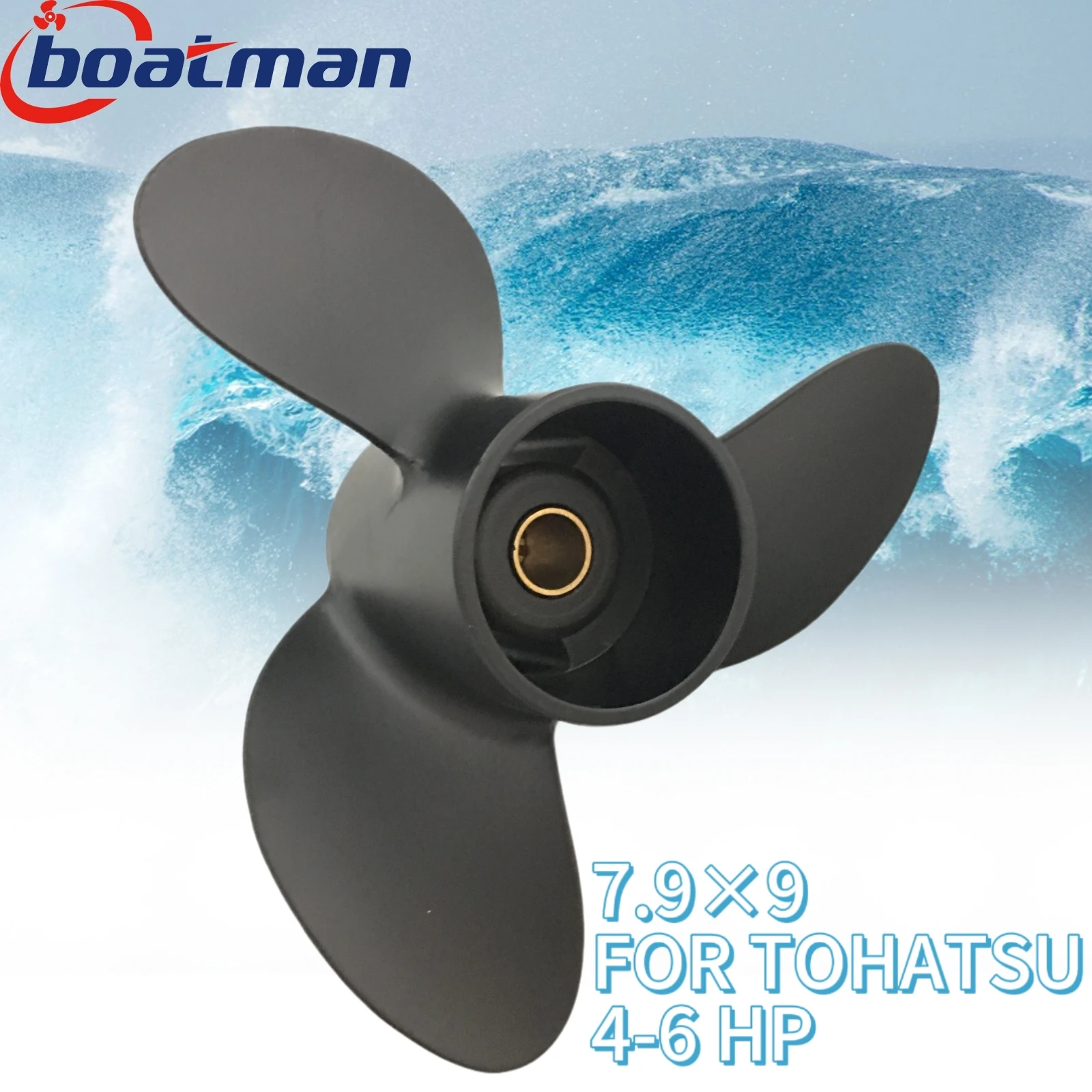 

BoatMan ® Пропеллер 7,9x9 для подвесного мотора Tohatsu 4HP 5HP 6HP 12 зубьев 369B64518-1, алюминиевые детали лодки