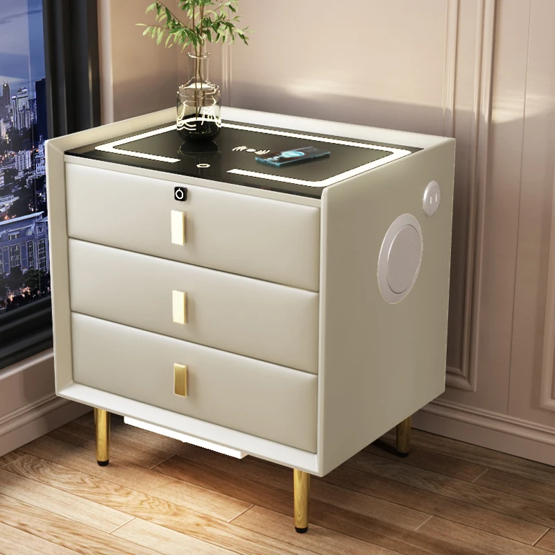 Double Side Table Minimalist Rechargeable Furniture Led Smart Bedside Table With Wireless Charging Creative