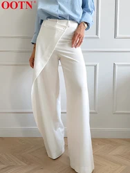 OOTN Irregular Women Pants White Loose High Waist Casual Trousers Female Elegant Floor Length Office Ladies 2024 Summer Fashion