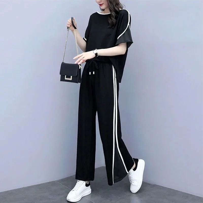 Women\'s Suit Chiffon Wide Leg Pants Skirt Suit Polka Dot Top For Women Sport 2022 Summer New Fashion 2 Two Piece Set Clothing