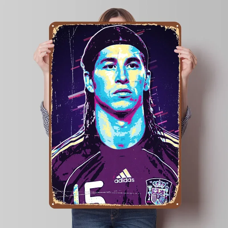 سيرجيو راموس ريترو ملصق فني لاعب كرة القدم علامات صفيح ديكور الحمام علامة معدنية مخصصة لغرفة الديكور الفني الجدار #1