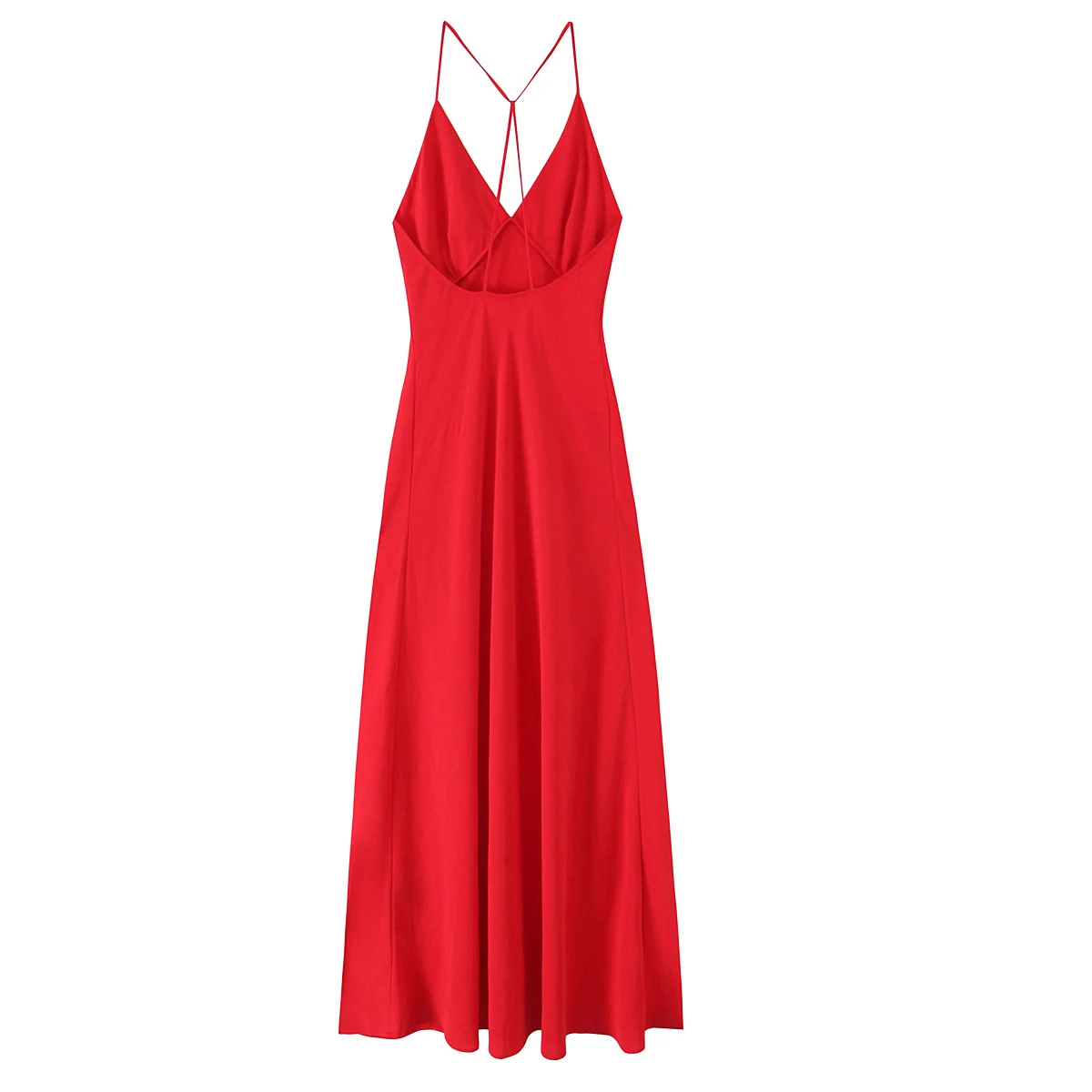 KONDALA Summer Red Backless Cami Long Dress Women's Sexy V-neck Cami Dress 2025 Fashion Casual Beach Romantic Date Mujer Dress