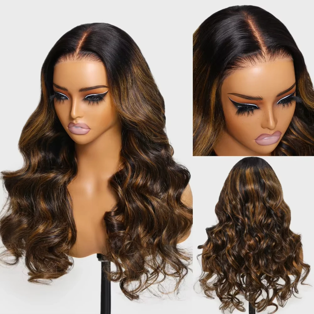 1B/27 Evidenziare Parrucca Brasiliana Dei Capelli 13x4 Veletta Frontale Dell'onda Del Corpo 200 Densità Ombre Bionda Pre Pizzicata Attaccatura Dei Capelli Con I Capelli Del Bambino