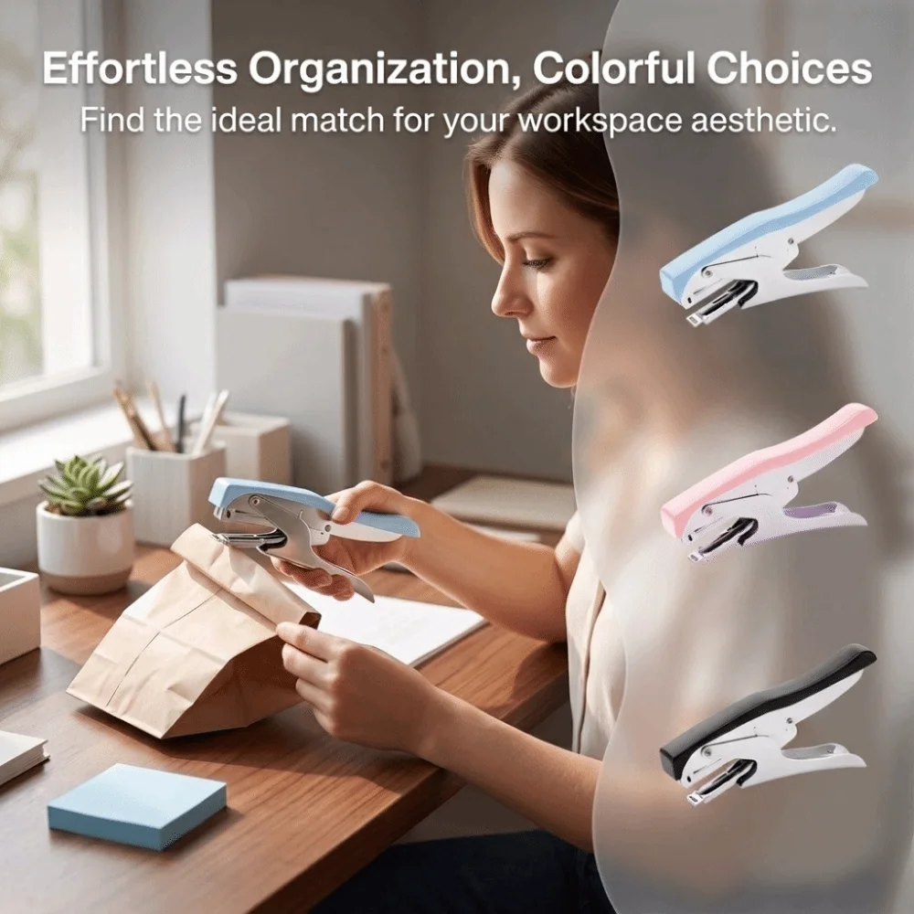 Lever-Operated Metal Handheld Stapler Ergonomic Labor-Saving Hand Stapler Durable Heavy Duty Large Capacity Hand Stapler
