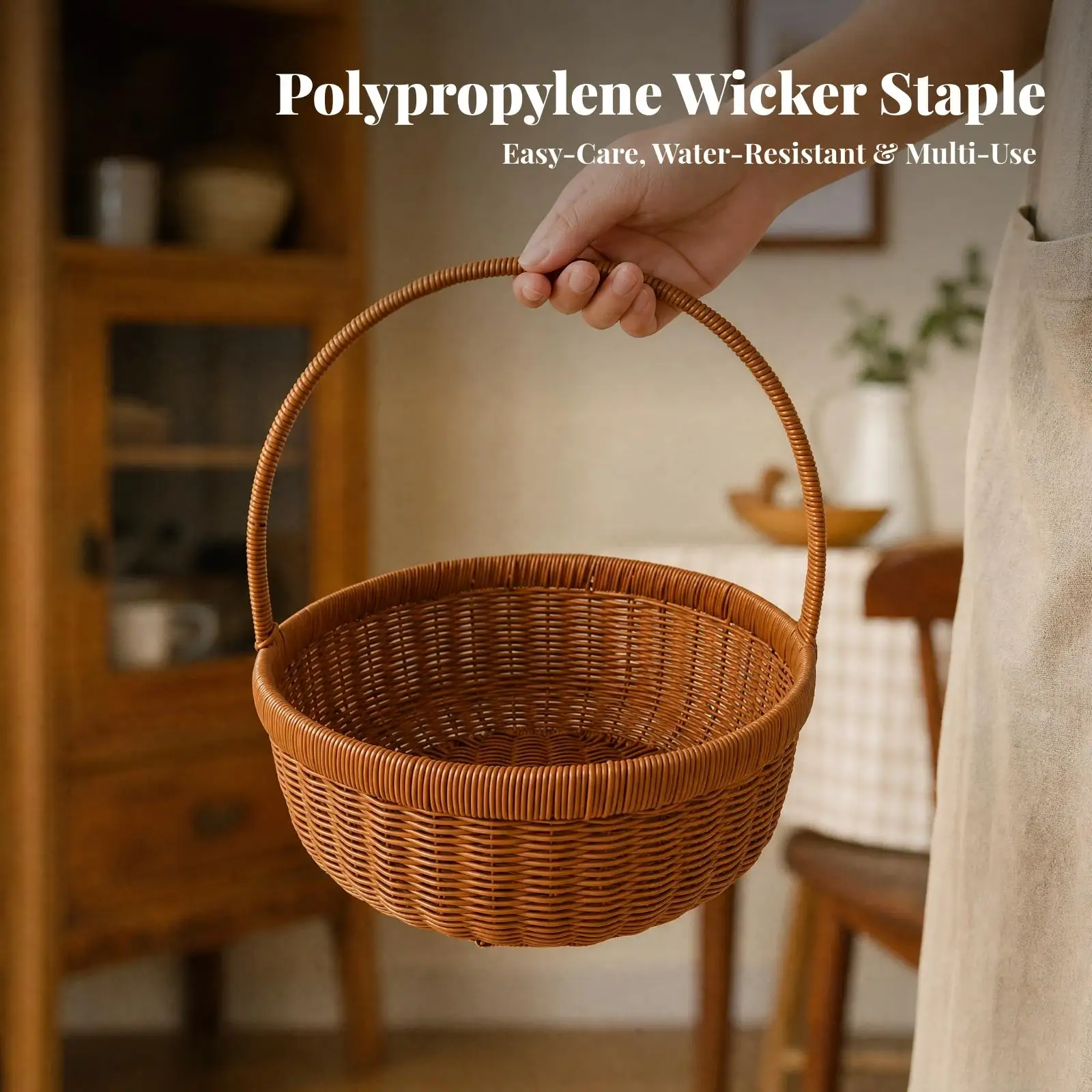 Fiber Storage Basket with Carry Handle Handwoven Open Top Woven Carry Basket Lightweight for Picnic, Home Organization, Market