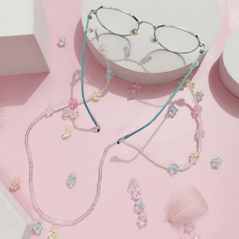 Cute Acrylic Color Stars Glasses Chain Fashion Transparent Crystal Bead Chain For Glasses Lanyard Women Jewelry Accessories