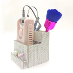 Full Rhinestones Nail Drill Machine Organizer Storage Box Acrylic Nail Drill Bit Displayer Brush Pen Luxury Drill Machine Holder