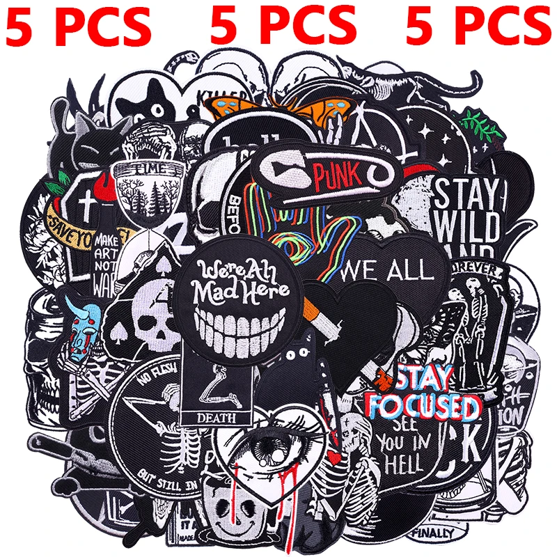 5-30 PCS Random Mixed Punk Series Embroidered Patches For Clothing DIY Sewing Patch Iron On Patches On Clothes Fusible Applique view 2
