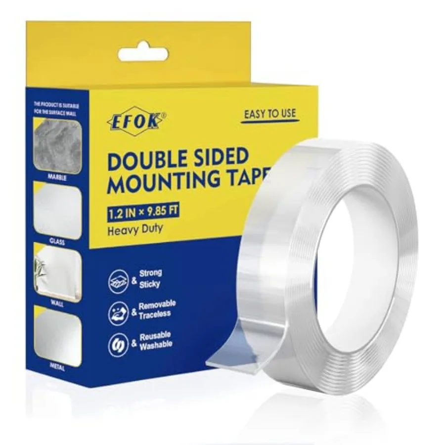 

Double Sided Tape Heavy Duty, Nano Tape Mounting Tape Clear Multipurpose Strong Adhesive Tape for Home, Office, 1.2 in × 9.85 F