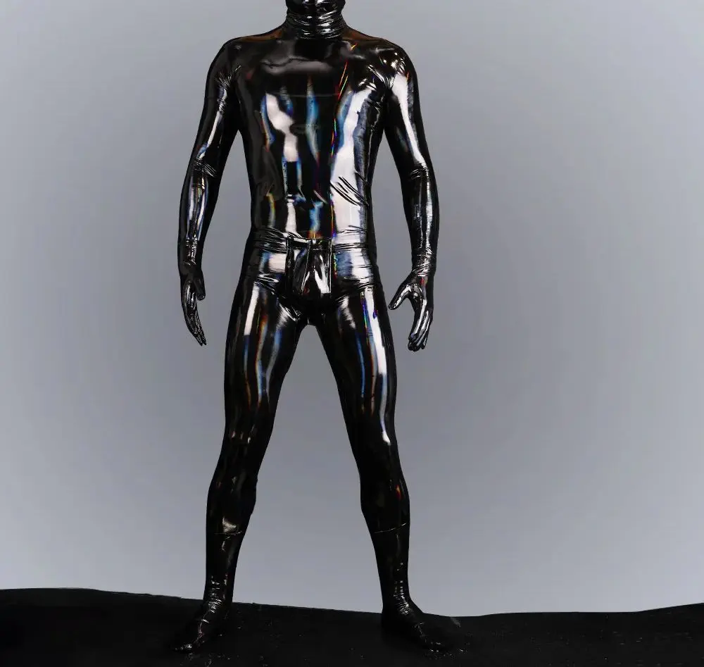 Faux Latex Leather PVC Dazzle Colour All-Linclusive Bodysuit Cosplay Bottom Crotch Zip Full Coat Zentai Tight Catsuit Jumpsuits