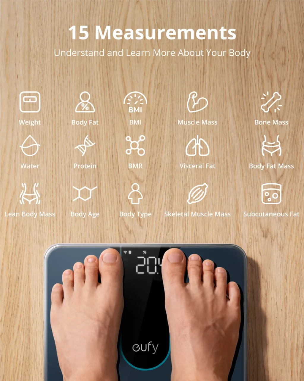 eufy Smart Scale P2 Digital Bathroom Scale with Wi-Fi Bluetooth15 Measurements Including Weight, Body Fat BMI 50 g/0.1 lb