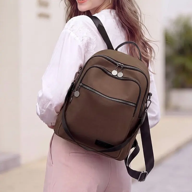 Waterproof Nylon Backpack Large Capacity Multi Zipper School Bag Crossbody For Women Travel Daily Ample Storage Space SAC