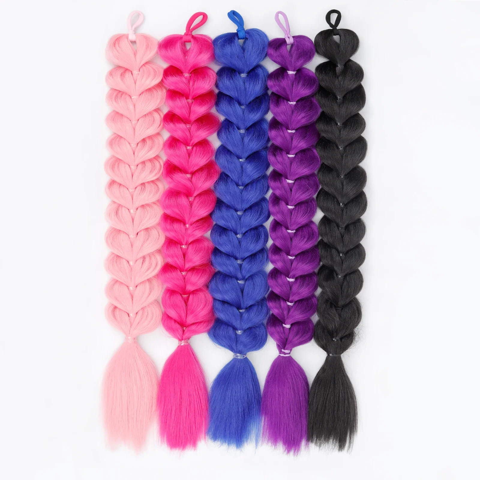 Synthetic Hair Ponytail Colored Heart Braided  Elastic Loop Fake Braid Hairpiece, Fashion Festival Party Braided Hair Extension