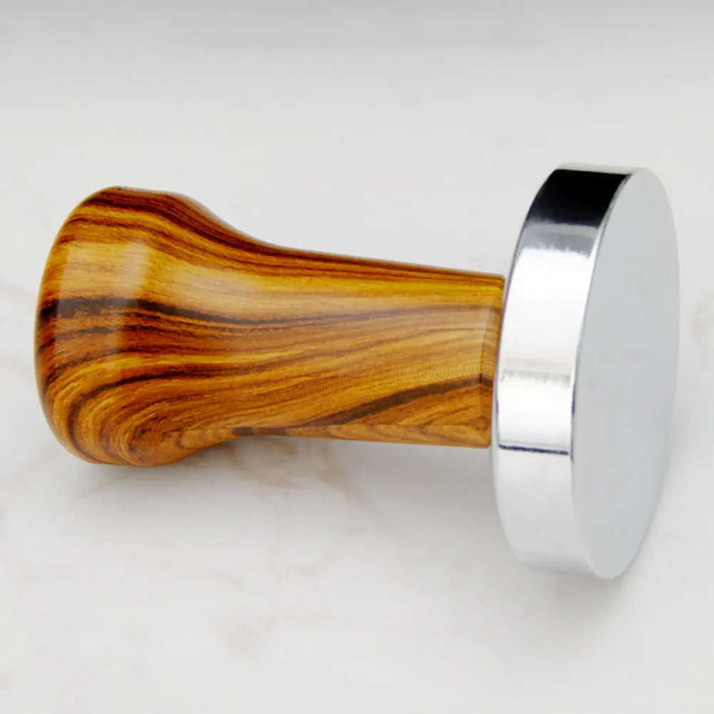 

Wood Grain Coffee Tamper Metal Wooden Handle Ergonomic Design For Espresso Machine Flat Base Tool