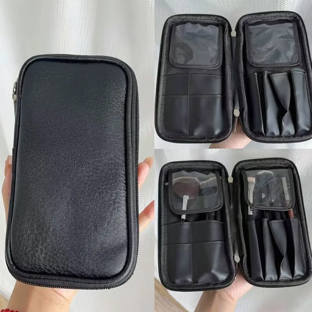Portable Makeup Brush Storage Pouch Waterproof Cosmetic Organizer Case Double Zipper Travel Bag Beauty Tool Accessory