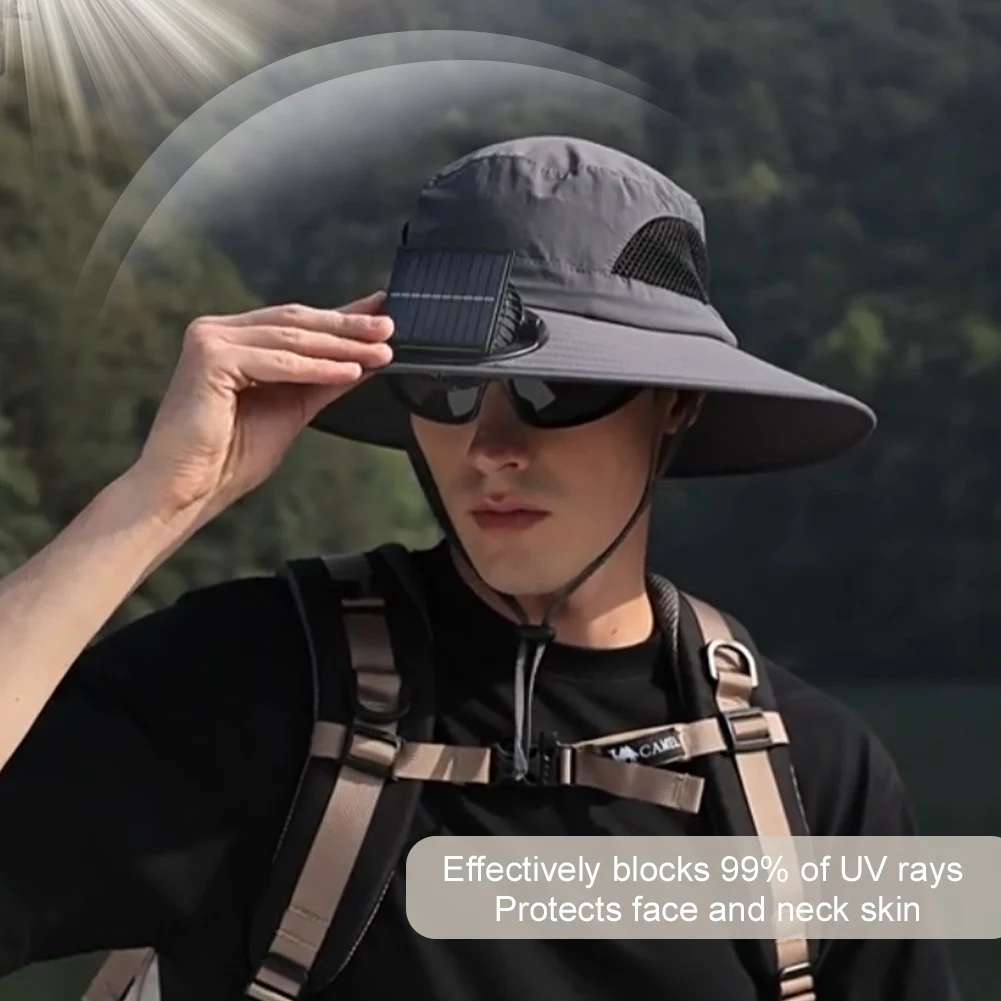 

Wide Brim Solar Fan Hat Outdoor Fishing Hat with Removable & USB Charging Fan Outdoor Sun Hat for Beach Garden Outdoor Sports