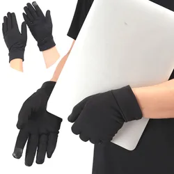 1 par de guantes térmicos finos negros para hombre, guantes cálidos antideslizantes para conducir y ciclismo con pantalla táctil para exteriores, resistentes al viento y antideslizantes