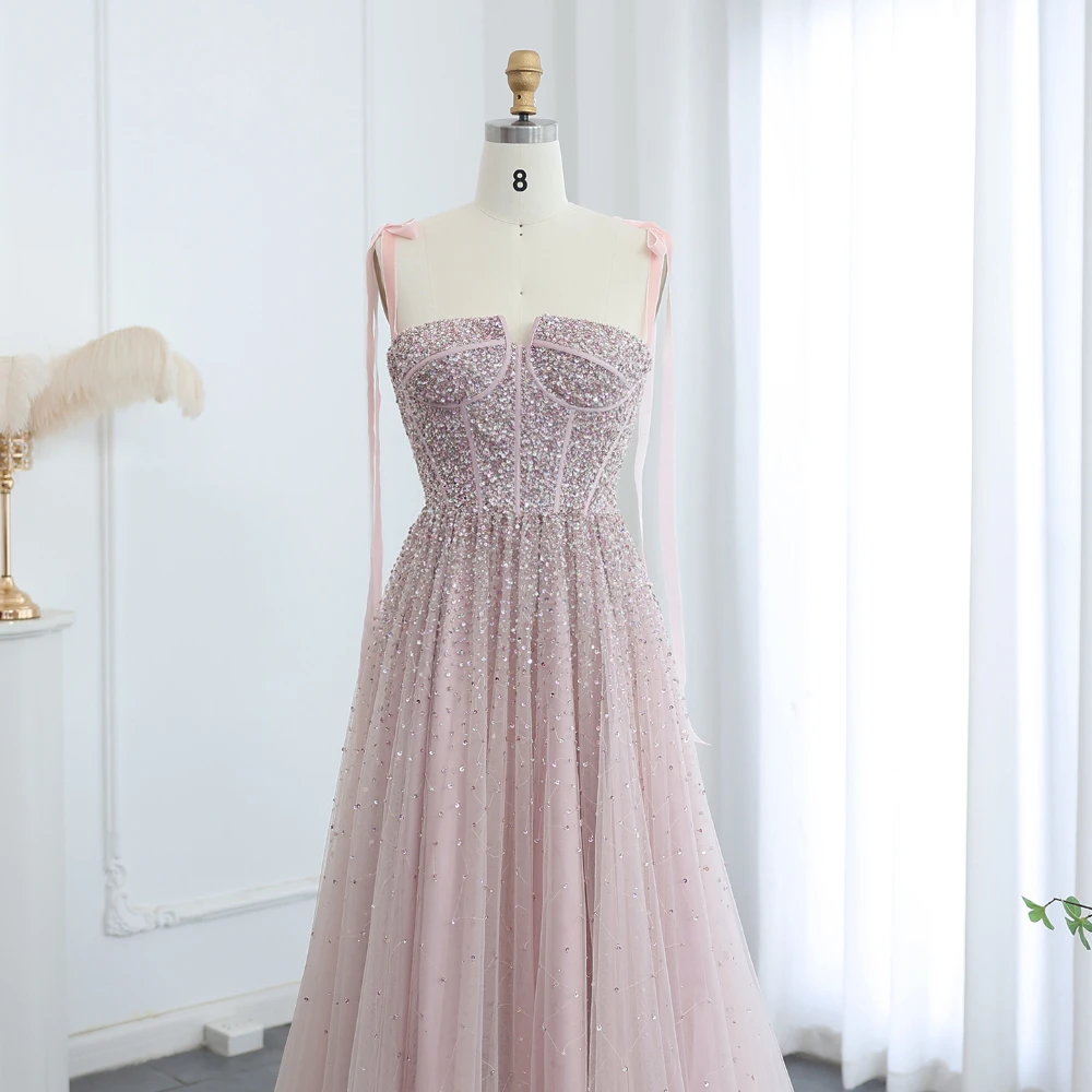 Luxury Beads Sequined Evening Dresses Fashion Square Collar Spaghetti Straps A-Line Gowns Chic Wedding Party Prom Dresses