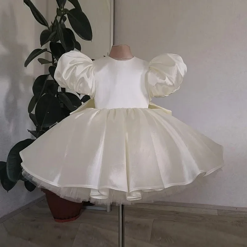 Baby Meisjes Verjaardag Jurk Kids Elegante Retro Prinses Jurken Nieuwe Mode Puff Mouw Grote Strik Prom Jurk Voor Meisjes Feestkleding