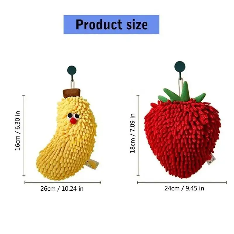 New Hand Towel For Kitchen And Bathroom Banana/Strawberry Shaped Hanging Washcloth Chenilles Cloths Soft Absorbent Towel