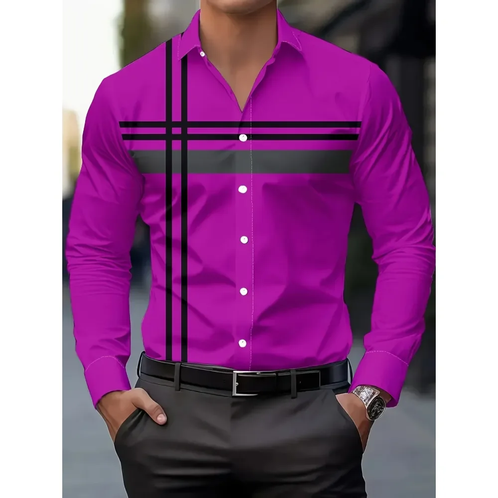 Camisa de vestir para hombre con diseño de rayas moderno Camisa de manga larga de ajuste regular para hombre Traje casual de ajuste regular Estampado floral