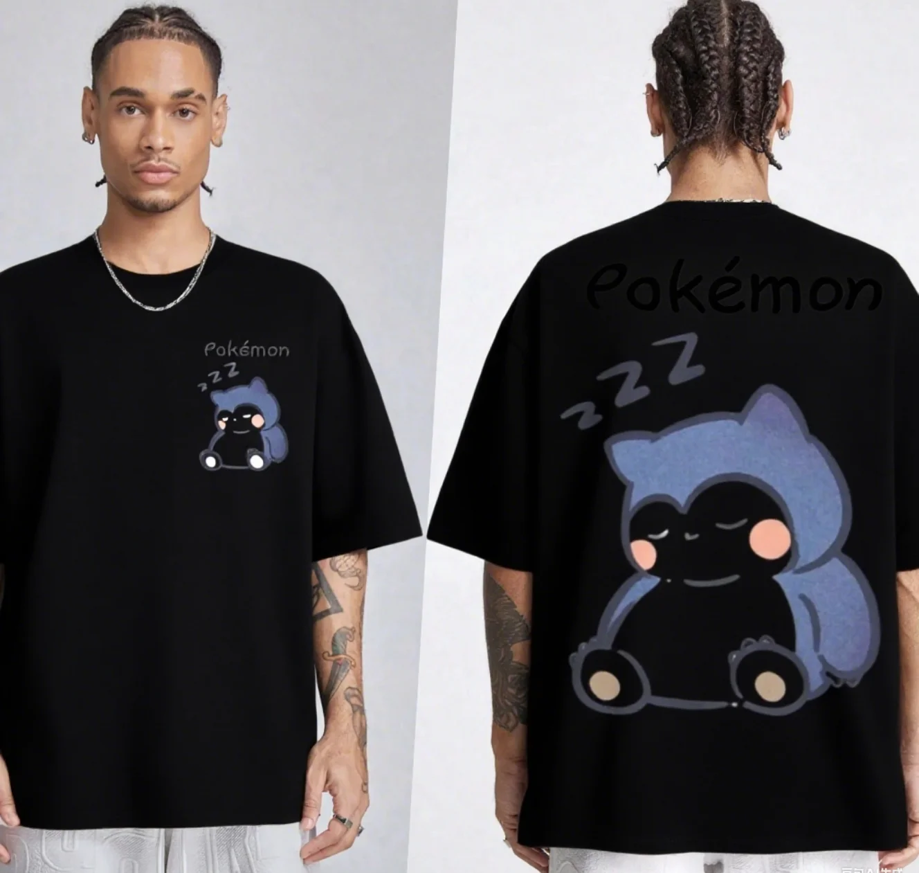 

Snorlax Pokémon Cotton T - Shirt with Front and Back Snorlax Design 100% Cotton for Pokémon Lovers Print New Arrival Tee S-4XL