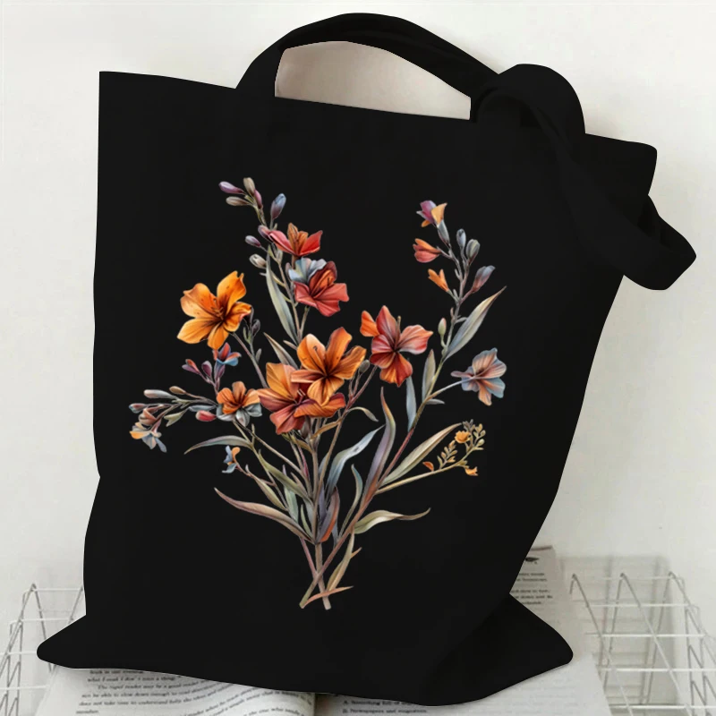 Bolso de mano de lona con estampado Floral para mujer, bolsa de hombro con estampado de flores, estilo bohemio, para compras, para adolescentes