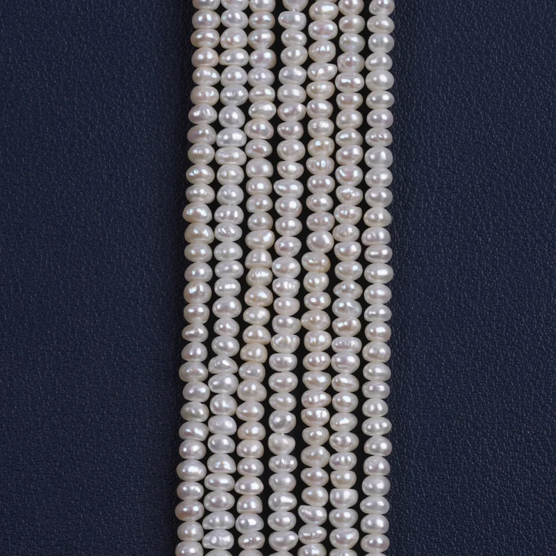 

5 Strands 18cm 3.5-4mm B White Natural Loose Beads Real Freshwater Button Pearl Strand