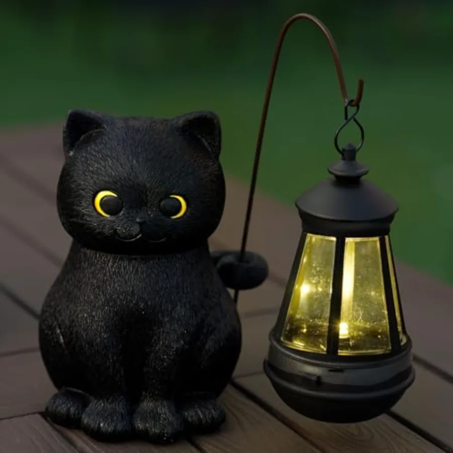 

Солнечная садовая статуэтка кошки, черная фигурка кошки, садовый декор со светодиодной подсветкой, уличная статуя для двора, патио, балкона, газона, украшение