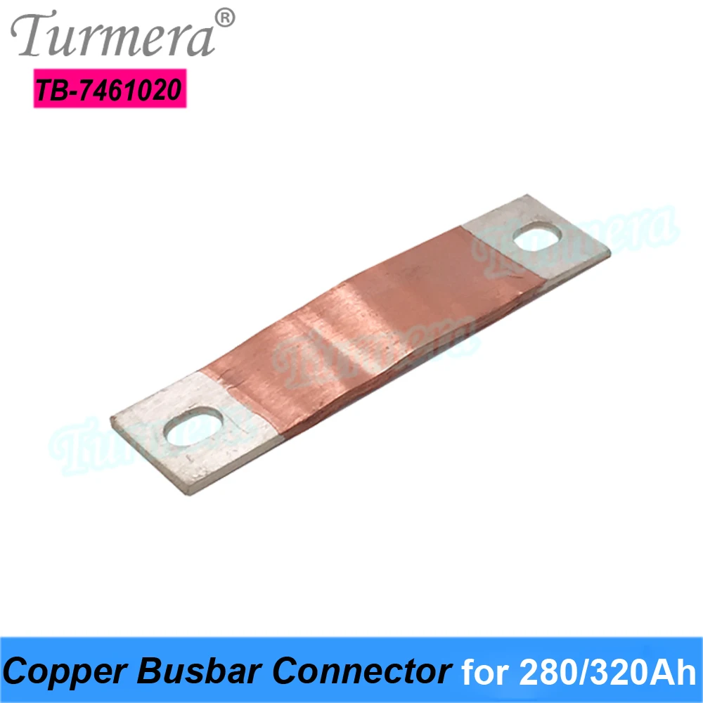 Turmera 12V 48V Busbar Lifepo4 Battery Flexible Pure Copper Connecter 400A Hole to Hole 74mm for 280Ah 320Ah Lifepo4 Battery Use