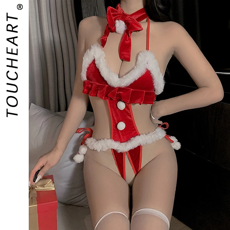 

Toucheart Christmas Hot Bodysuit Cosplay Maid Costume Seductive Party Costume Slim Backless Plunge Delicate Women Underwear Set