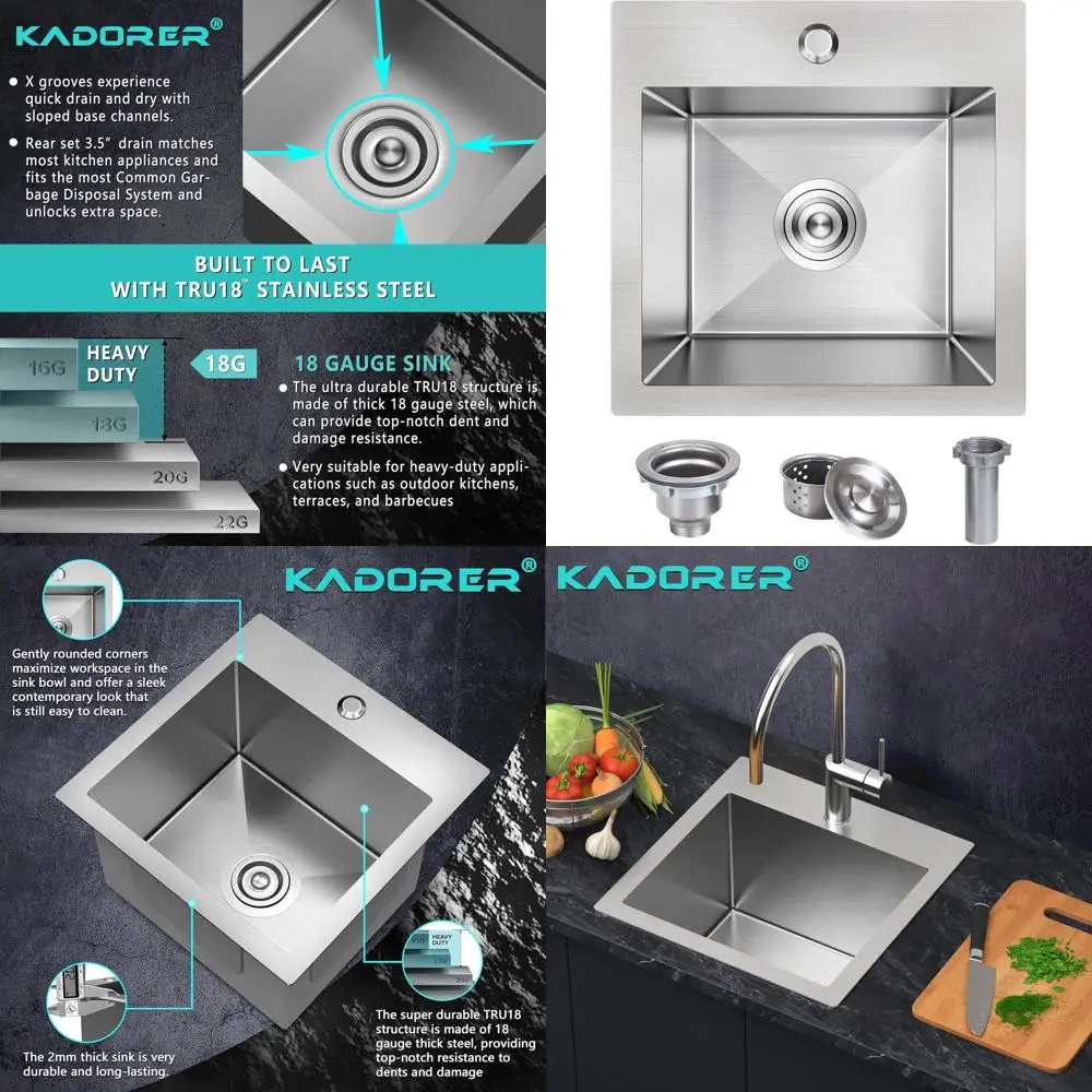 

15 x 15 x 9 Stainless Steel Single Bowl Kitchen Bar Sink with Basket Strainer