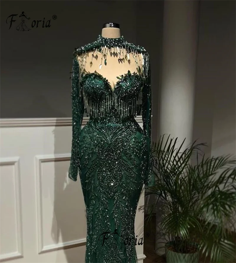 فساتين سهرة حورية البحر باللون الأخضر الداكن مع شرابات أنيقة مطرزة بأكمام طويلة مناسبة رسمية فستان المشاهير للحفلات الراقصة فيستدوس غالا