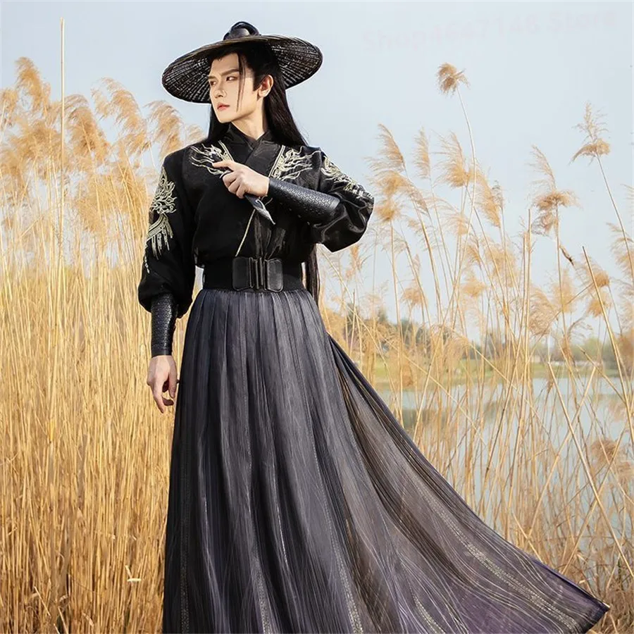 

Large Size 3XL Hanfu Men Ancient Chinese Hanfu Black Sets Men Carnival Halloween Cosplay Costume Hanfu Outfit for Men