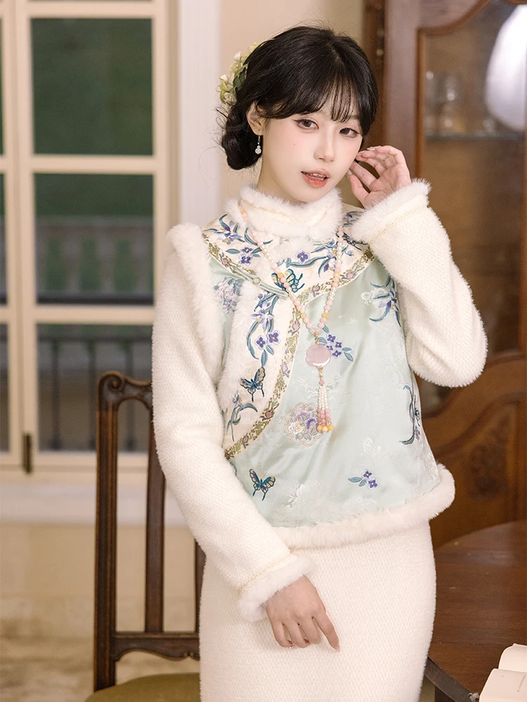 

Женская традиционная китайская жилетка Chuan Dai Iguang Lan Garden с вышивкой, охлаждающая, с цветочным узором, теплая, из флиса